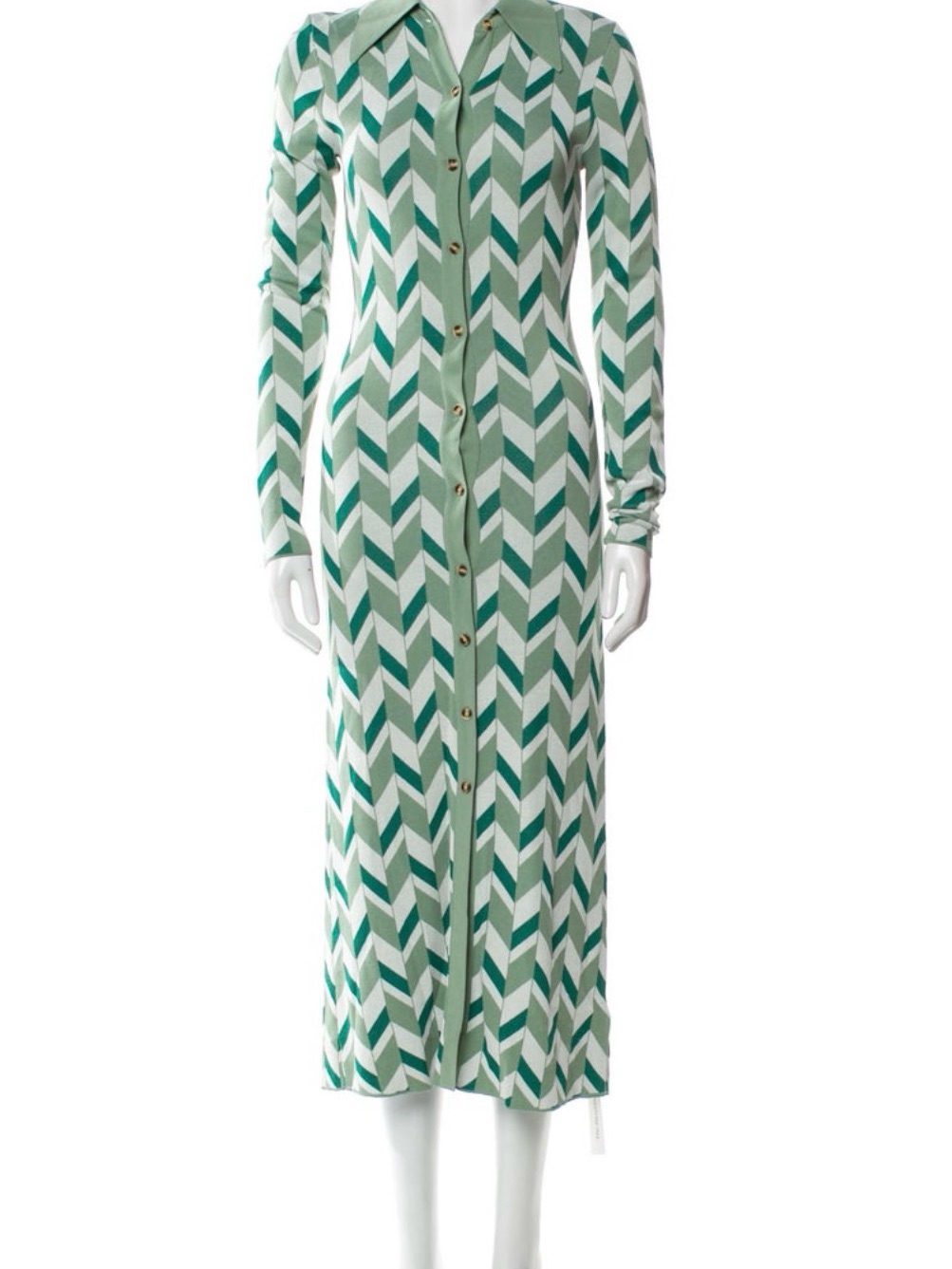 Dodo Bar Or Green Chevron Midi Button-Front Dress